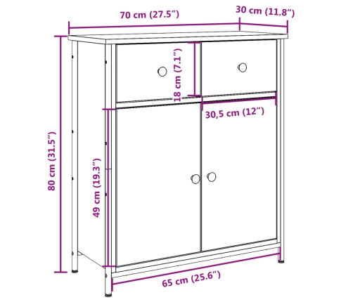 Aparador de madera de ingeniería madera envejecida 70x30x80 cm