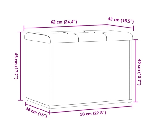 Banco almacenaje madera ingeniería roble artesanal 62x42x45 cm