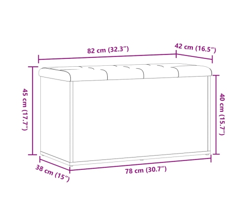 Banco almacenaje madera ingeniería roble artesanal 82x42x45 cm