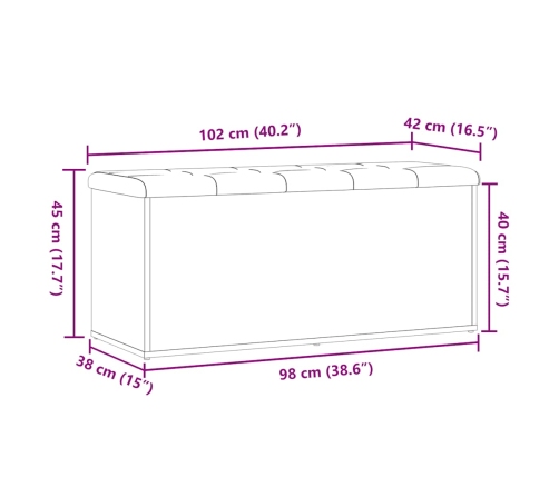 Banco almacenaje madera ingeniería roble artesanal 102x42x45cm