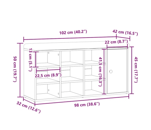 Banco zapatero madera de ingeniería madera vieja 102x32x50 cm