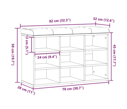 Banco zapatero madera de ingeniería madera vieja 82x32x50 cm