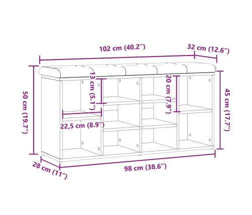 Banco zapatero madera de ingeniería madera vieja 102x32x50 cm