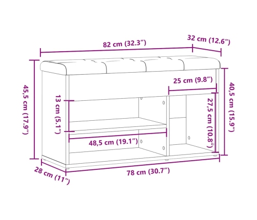 Banco zapatero madera de ingeniería madera vieja 82x32x45,5 cm