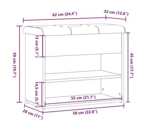 Banco zapatero madera de ingeniería madera vieja 62x32x50 cm