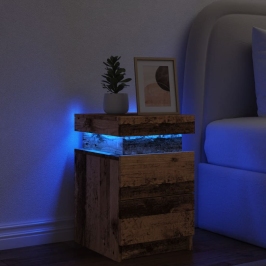 Mesita de noche con LED madera ingeniería envejecida 35x39x55cm