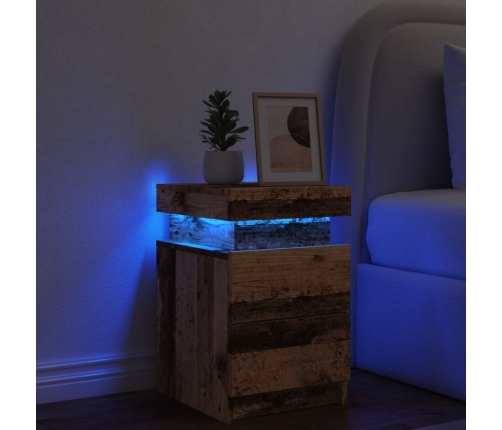 Mesita de noche con LED madera ingeniería envejecida 35x39x55cm