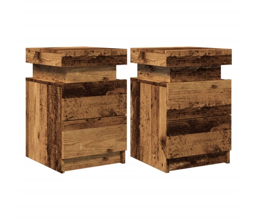 Mesitas de noche con LED 2 uds madera envejecida 35x39x55 cm