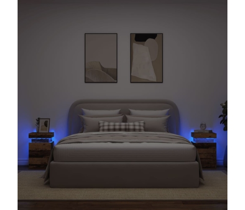 Mesitas de noche con LED 2 uds madera envejecida 35x39x55 cm