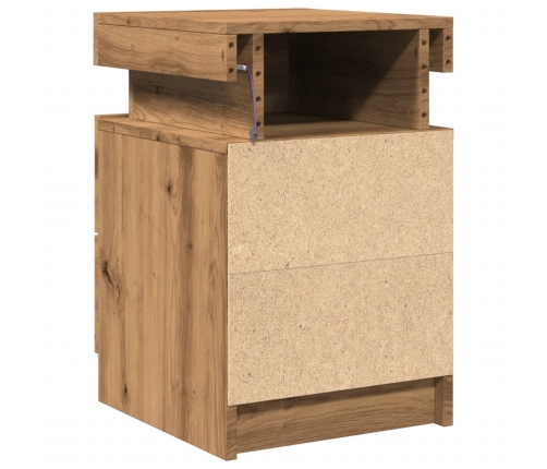 Mesitas noche con LED 2 uds madera marrón roble 35x39x55 cm