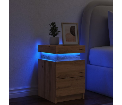 Mesitas noche con LED 2 uds madera marrón roble 35x39x55 cm