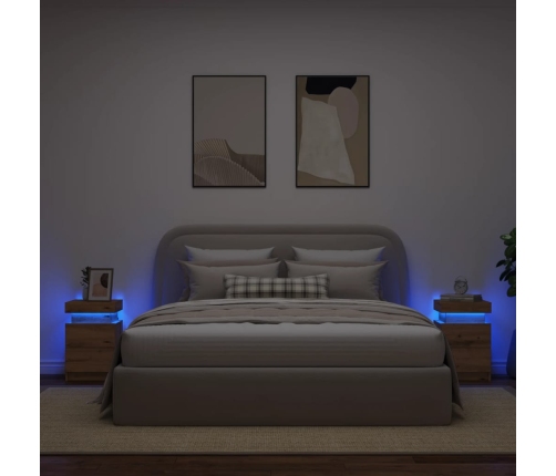 Mesitas noche con LED 2 uds madera roble artisian 35x39x55 cm