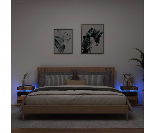 Mesita de noche luces LED 2 uds madera envejecida 40x39x48,5 cm