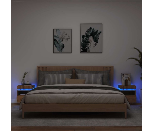 Mesitas de noche con luces LED 2 uds roble artisan 40x39x48,5cm