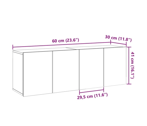 Muebles para TV de pared 2 uds madera envejecida 60x30x41 cm