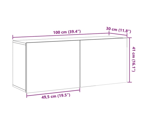 Mueble de TV de pared madera envejecida 100x30x41 cm