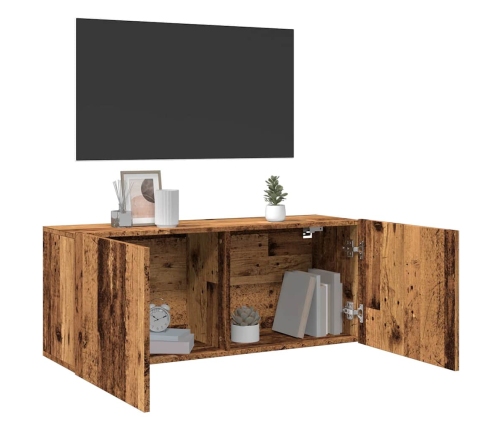 Mueble de TV de pared madera envejecida 100x30x41 cm