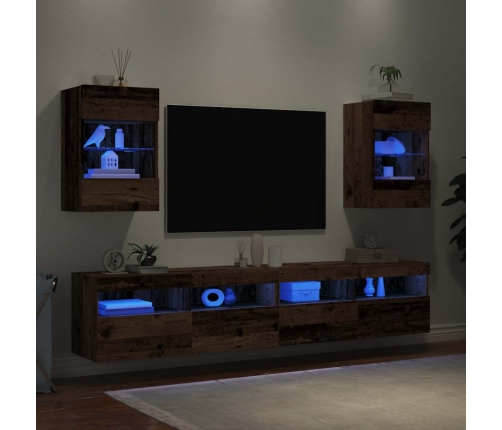 Muebles de TV pared con luces LED 2 uds envejecida 40x30x60,5cm