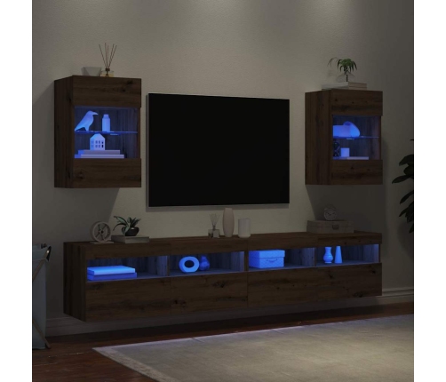 Muebles TV de pared luces LED 2 uds roble artisian 40x30x60,5cm