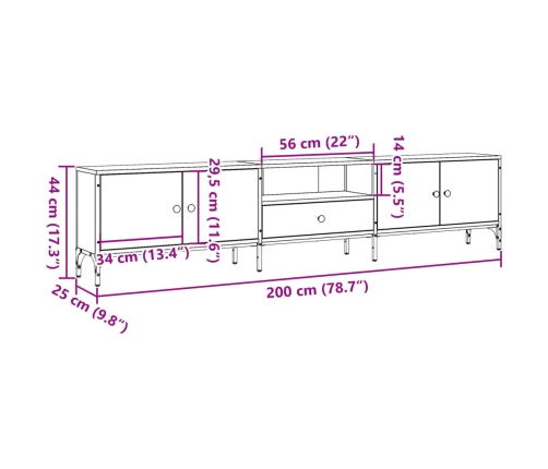 Mueble TV con cajón madera ingeniería envejecida 200x25x44 cm