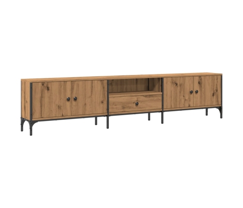 Mueble TV cajón madera ingeniería roble artesanal 200x25x44 cm