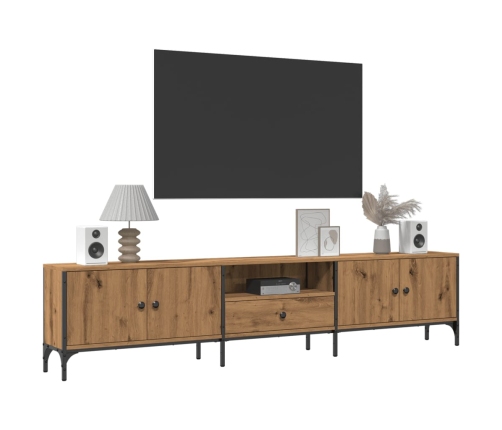 Mueble TV cajón madera ingeniería roble artesanal 200x25x44 cm