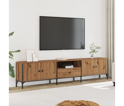 Mueble TV cajón madera ingeniería roble artesanal 200x25x44 cm