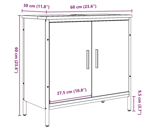 Armario de lavabo baño madera ingeniería envejecida 60x30x60 cm