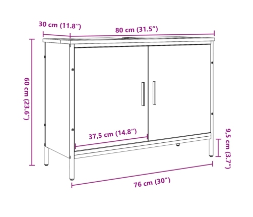 Armario lavabo baño madera ingeniería envejecida 80x30x60 cm