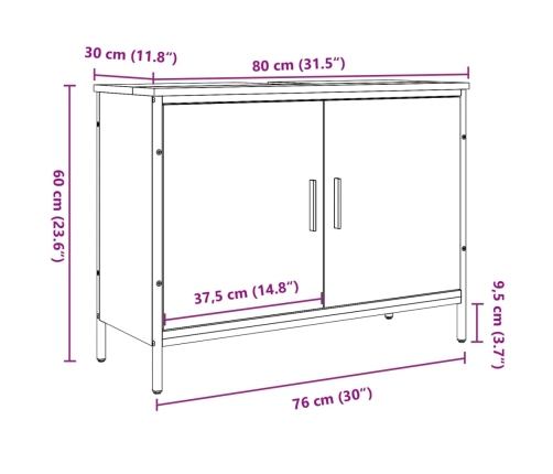 Armario lavabo baño madera ingeniería roble artisan 80x30x60 cm