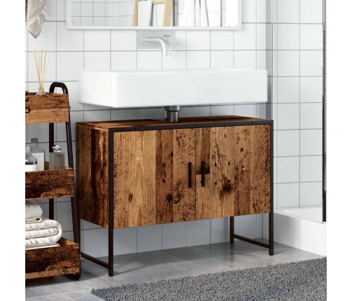 Mueble de lavabo madera de ingeniería envejecida 80x33x60 cm