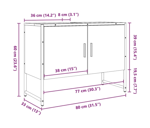 Mueble de lavabo madera de ingeniería envejecida 80x33x60 cm