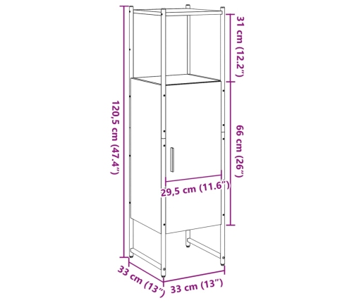 Armario de baño madera de ingeniería envejecida 33x33x120,5 cm