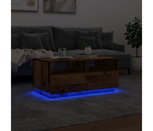 Mesa de centro con luces LED madera envejecida 90x49x40 cm