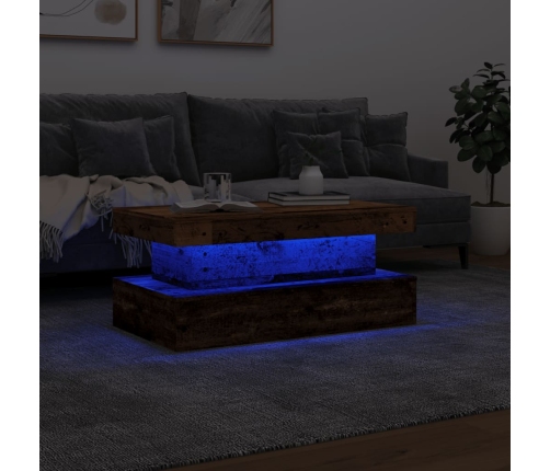 Mesa de centro con luces LED madera envejecida 90x50x40 cm