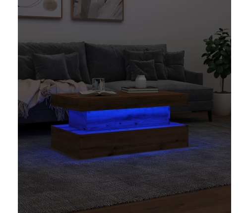 Mesa de centro con luces LED roble artisian 90x50x40 cm