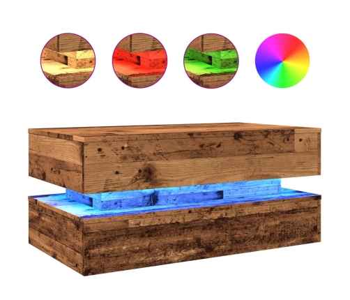 Mesa de centro con luces LED madera envejecida 90x50x40 cm