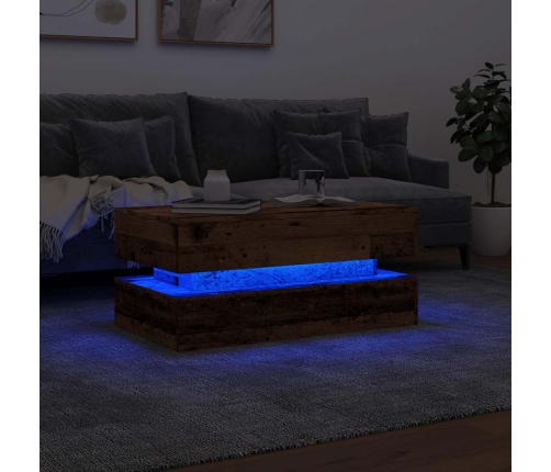 Mesa de centro con luces LED madera envejecida 90x50x40 cm