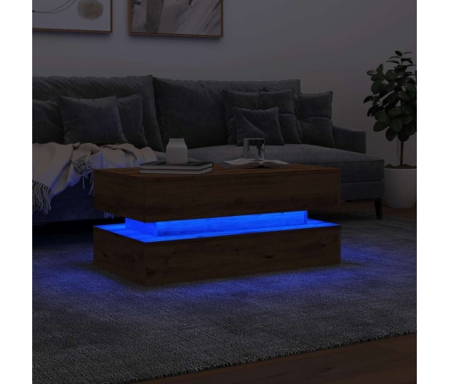 Mesa de centro con luces LED roble artisian 90x50x40 cm