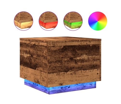 Mesa de centro con luces LED madera envejecida 50x50x40 cm