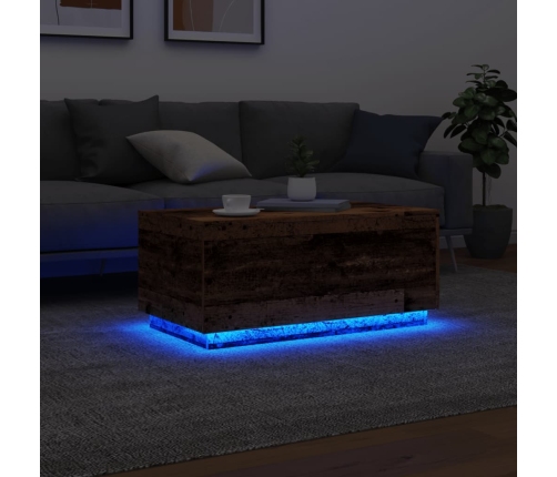 Mesa de centro con luces LED madera envejecida 90x50x40 cm