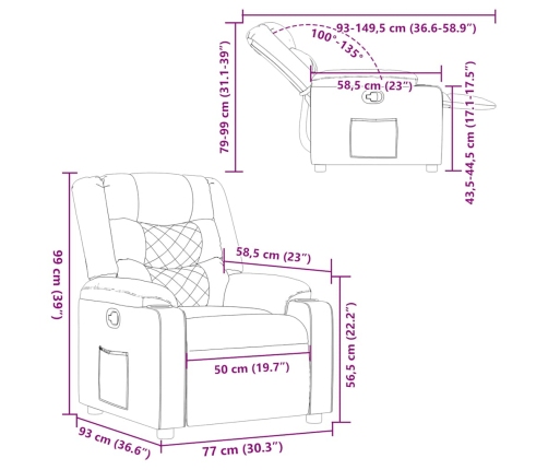 Sillón reclinable de tela gris taupe