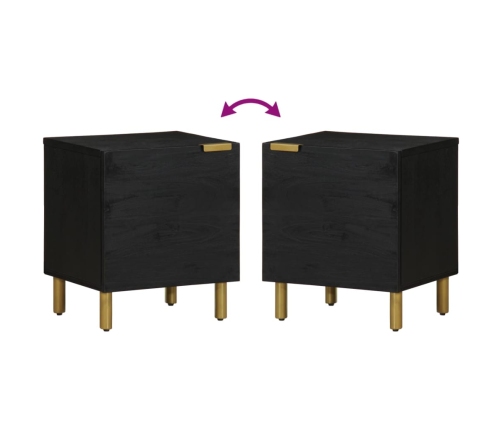 Mesita de noche de madera maciza de mango negra 40x33x46 cm