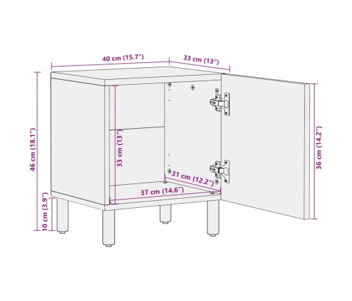 Mesitas de noche 2 uds madera maciza de mango negro 40x33x46 cm