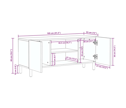 Mueble de TV madera de ingeniería negro 105x33x46 cm