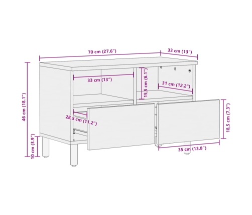 Mueble de TV madera de ingeniería negro 70x33x46 cm