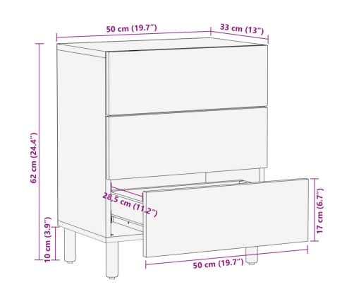 Mesita de noche madera de ingeniería negra 50x33x62 cm