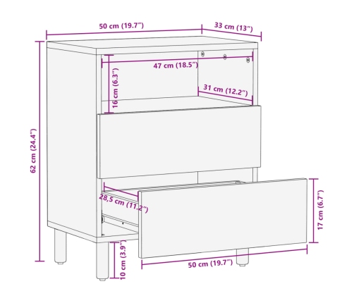 Mesita de noche madera de ingeniería negra 50x33x62 cm