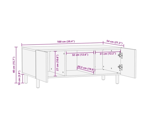 Mesa de centro madera de ingeniería negra 100x54x40 cm