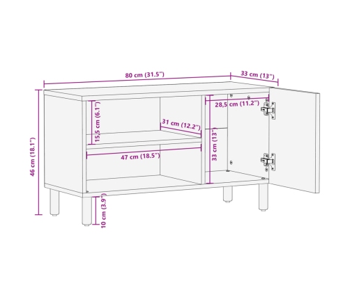 Mueble de TV madera de ingeniería negro 80x33x46 cm